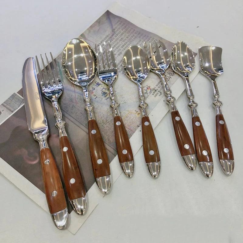 Fork Spoon Knife with Wooden Handle 