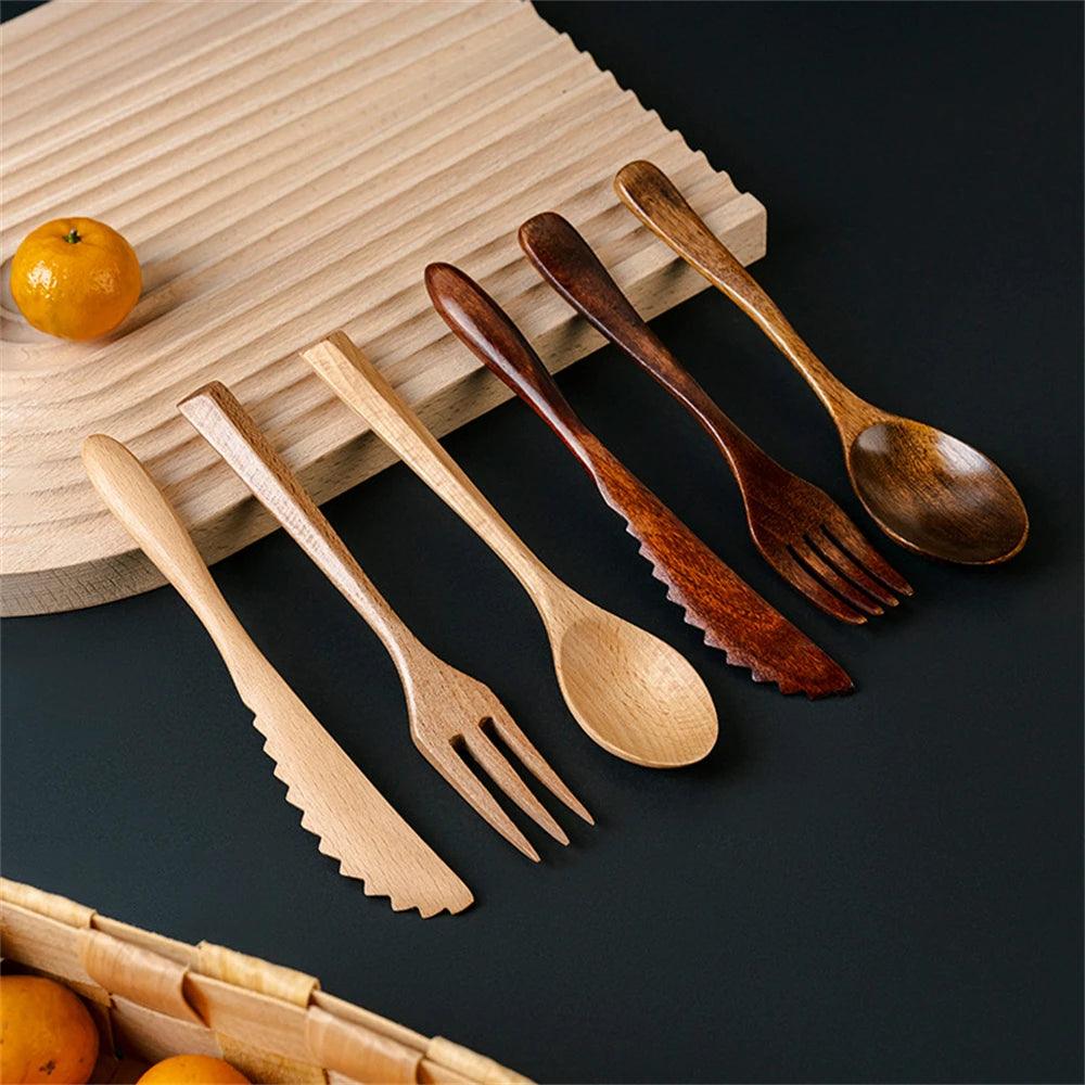 Juego de cubiertos de madera de 3 piezas
