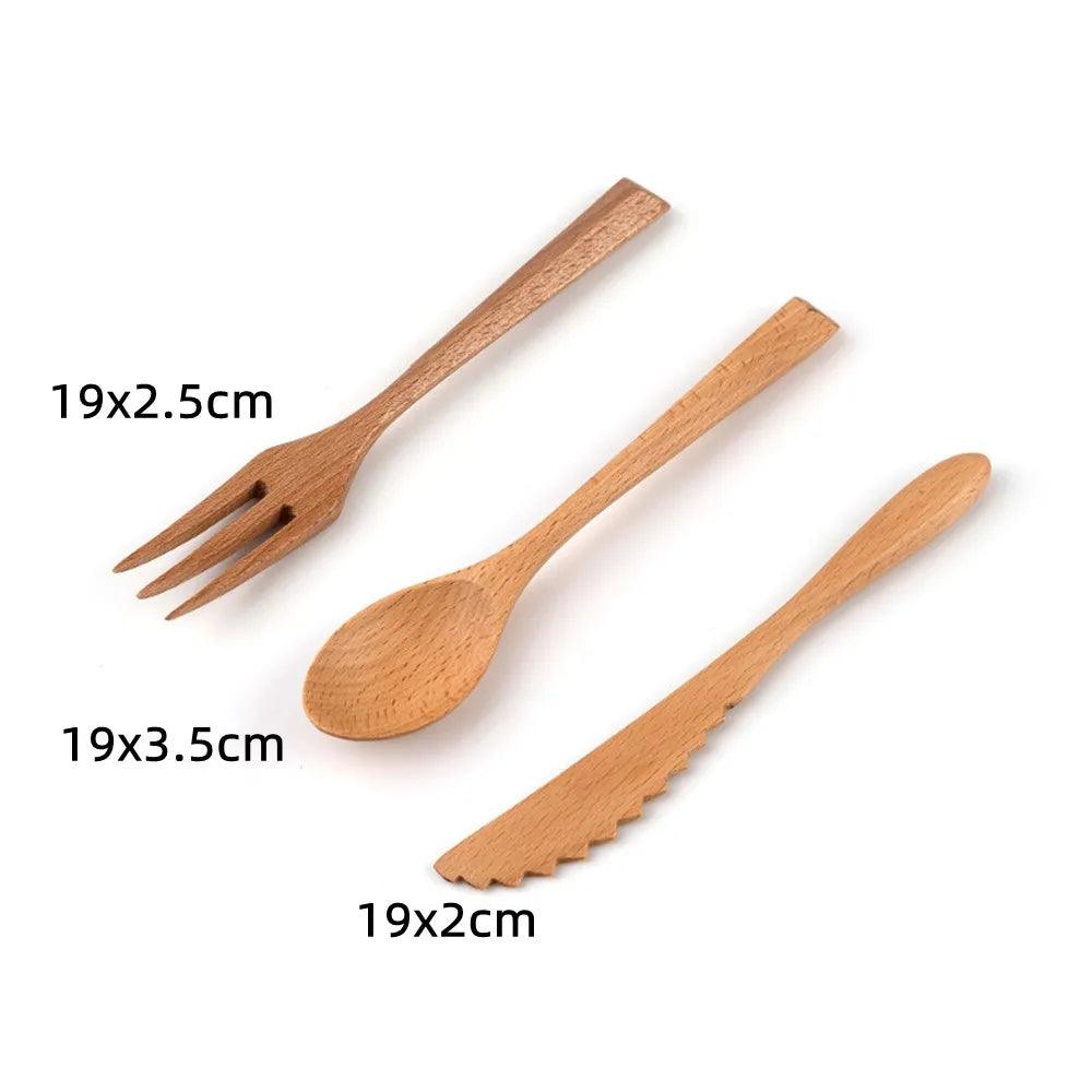 Juego de cubiertos de madera de 3 piezas