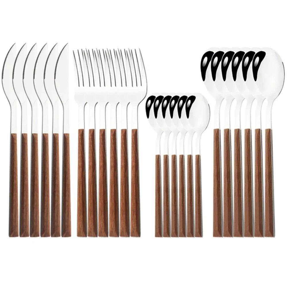 16/24/30 Pcs Stainless Steel Imitation Wood Handle