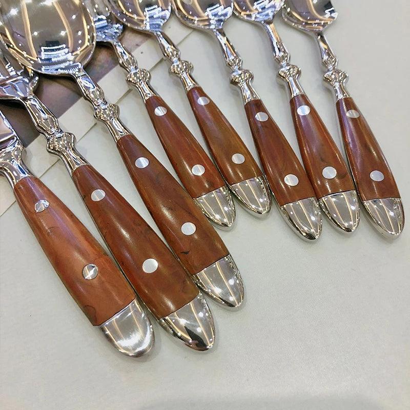 Fork Spoon Knife with Wooden Handle 