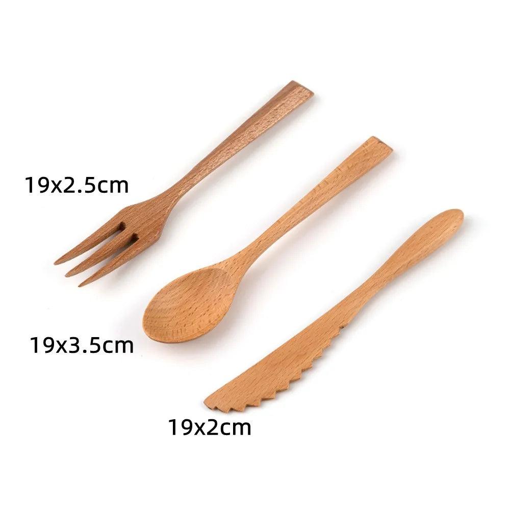 Juego de cubiertos de madera de 3 piezas