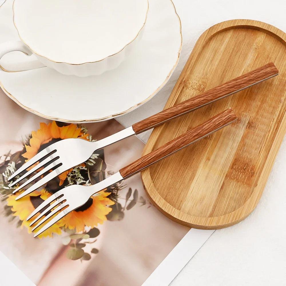 16/24/30 Pcs Stainless Steel Imitation Wood Handle
