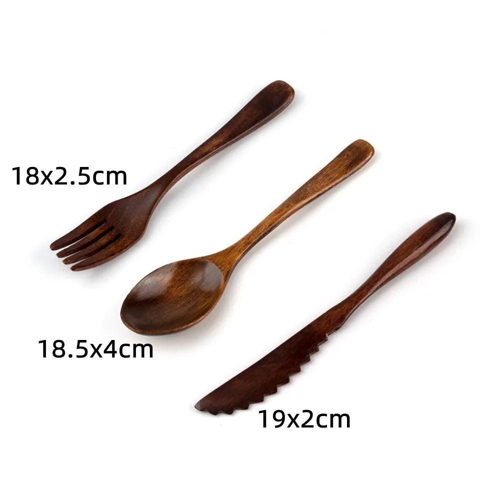 Juego de cubiertos de madera de 3 piezas
