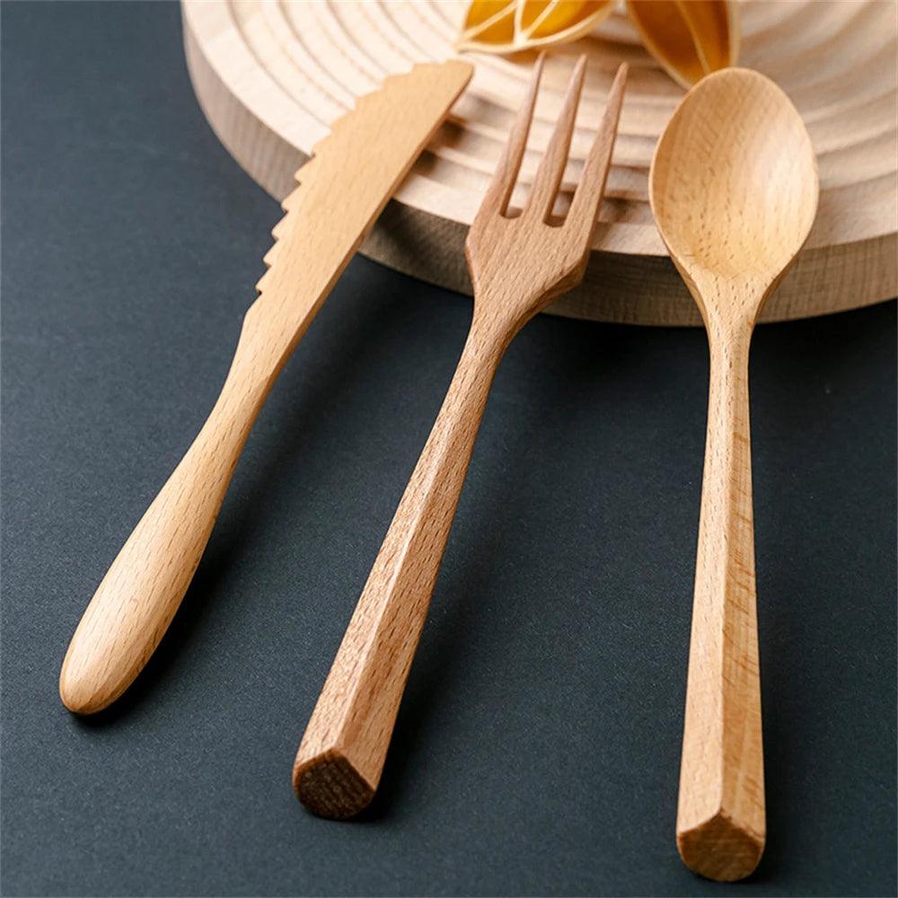 Juego de cubiertos de madera de 3 piezas