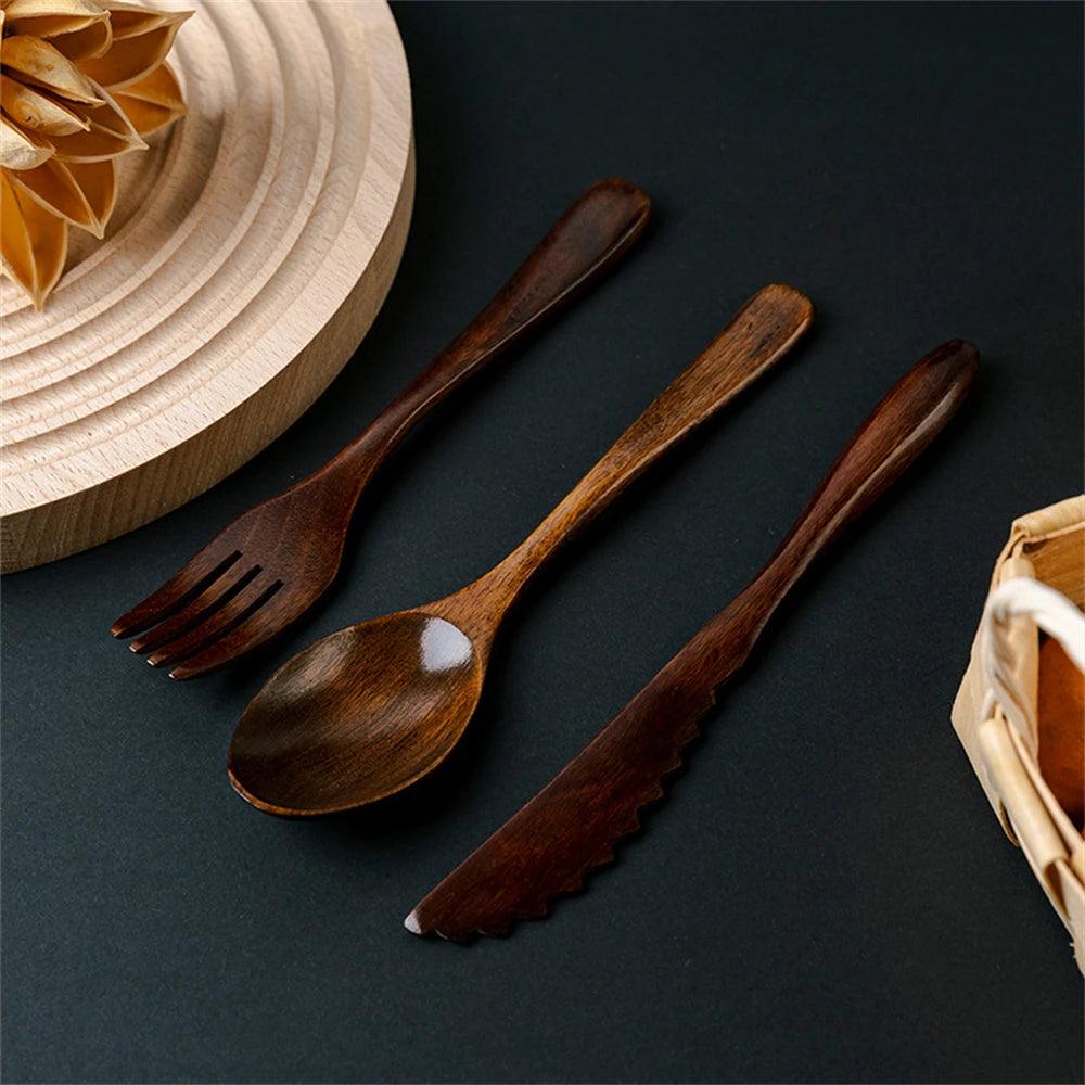 Juego de cubiertos de madera de 3 piezas