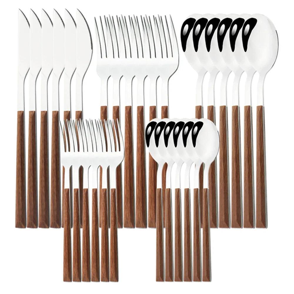 16/24/30 Pcs Stainless Steel Imitation Wood Handle