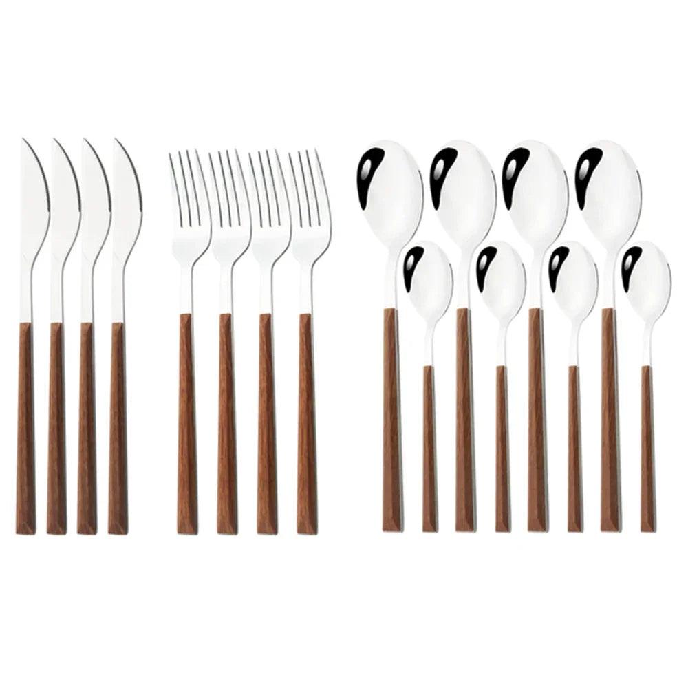 16/24/30 Pcs Stainless Steel Imitation Wood Handle